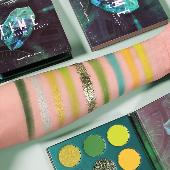 docolor Eyeshadow Palette 9 Colors Green Eyeshadow Gemstone Shadow Palette Highly Pigmented Mattes Shimmers Smokey Glitter Cream Colorful Powder Long Lasting Waterproof Makeup Palette-Velvo Beauty