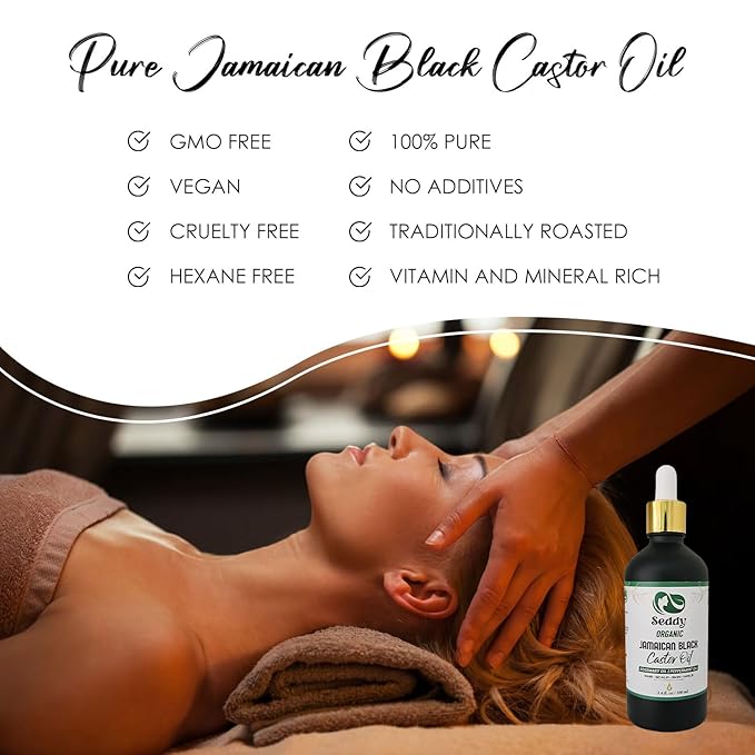 Seddy Organic Jamaican Black Castor Oil - with Rosemary & Peppermint in Glass Bottle - Cold Pressed | Hexane-Free | Promotes Hair Growth | Strengthens Hair | Hair Treatment Oil - 3.4 Fl. Oz-Velvo Beauty
