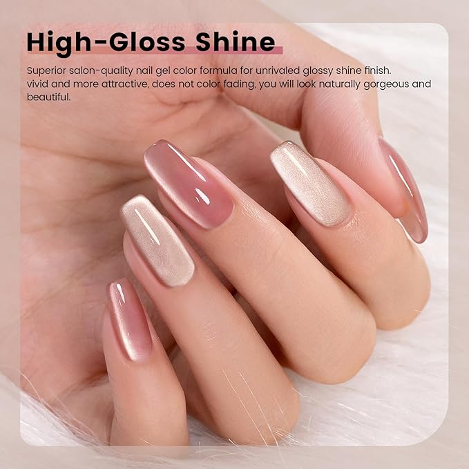 RARJSM Nude Glitter Cat Eye Gel Nail Polish Set 6Pcs Ceramics Pink Light Purple Brown Velvet Shimmer Smoothie Cateye Gel Polish with Magnetic Stick UV LED Curing Require Home Salon Nail Design-Velvo Beauty
