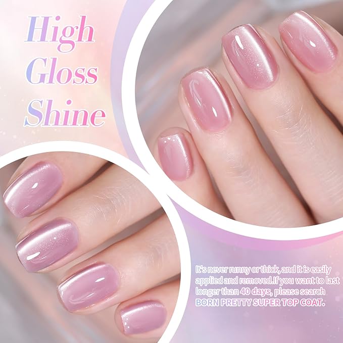 Born Pretty Magnetic Gel Nail Polish Water Light Cat Magnetic Eye Jelly Pink Glass Crystal Gel Polish Glitter Shimmer Auroras Nail Polish LED Nail Art Manicure Kit 6PCS-Velvo Beauty