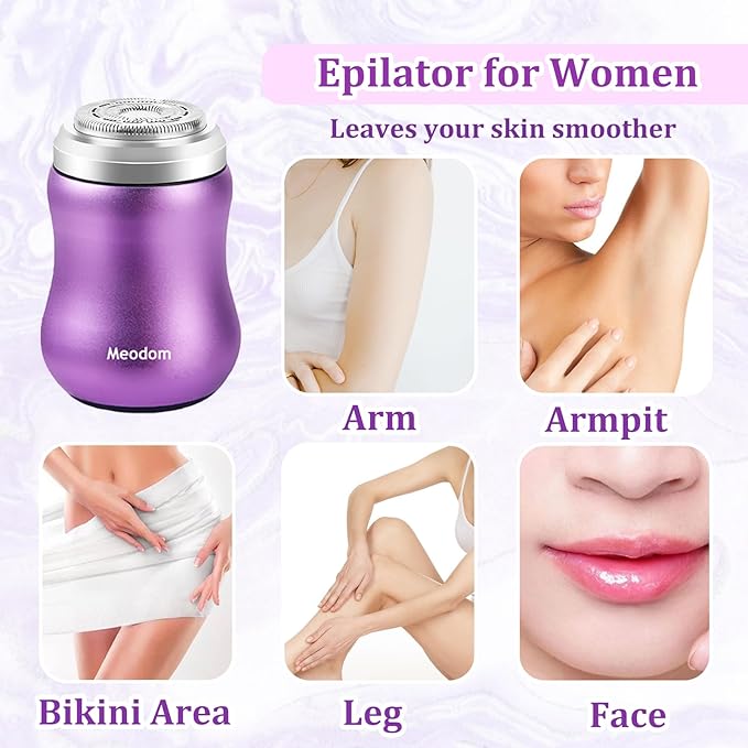 Facial Hair Removal for Women, Painless Womens Epilator Hair Remover with Waterproof USB Rechargeable, Cordless Electric Razor/Shaver for Bikini,Upper Lip,Arm,Legs,Peach Fuzz (Purple)-Velvo Beauty