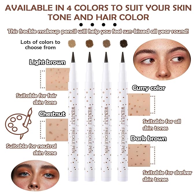 4 Colors Freckle Pen,Waterproof Freckle Makeup Pen,Lightweight Long Lasting Quick Dry Dot Spot Makeup Pen - Light Brown,Natural Coffee,Chestnut,Dark Brown-Velvo Beauty