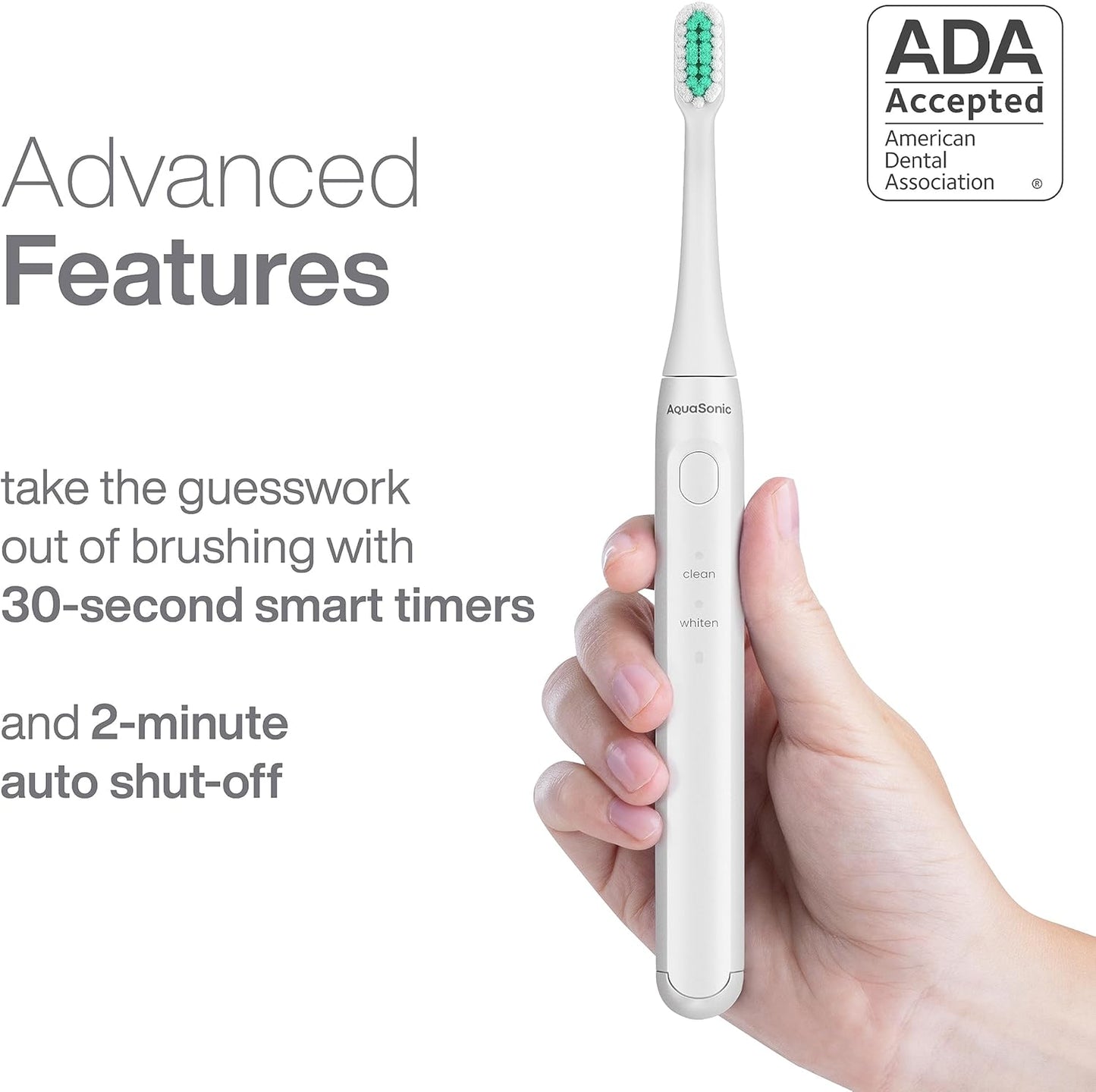 Aquasonic Icon ADA-Accepted Rechargeable Toothbrush | Magnetic Holder & Slim Travel Case | 2 Brushing Modes & Smart Timers | Gentle Micro-Vibrations (Pearl)-Velvo Beauty