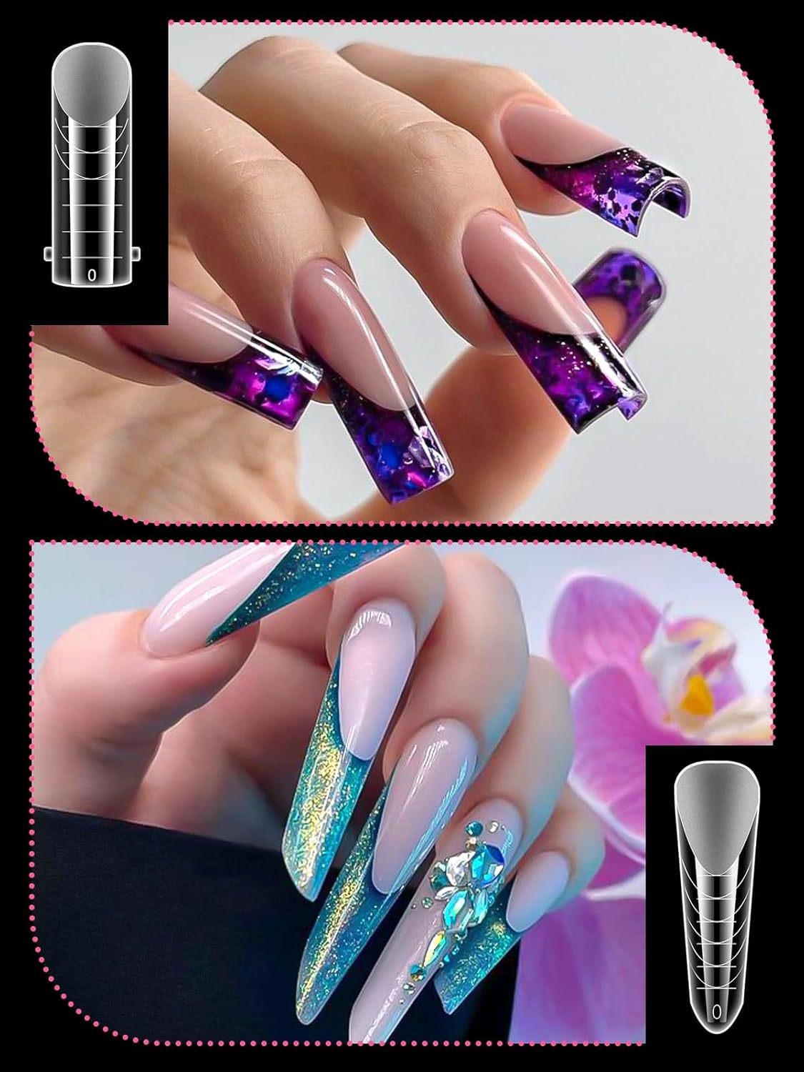 EBANKU Dual Forms for Poly Gel, 288PCS Poly Nail Gel Forms for French Nails, 96PCS Dual Forms Silicone Reusable Pads, 5PCS Nail Clips, Brush Pen Nail Files Buffer, Nail Extension Kit for Builder-Velvo Beauty