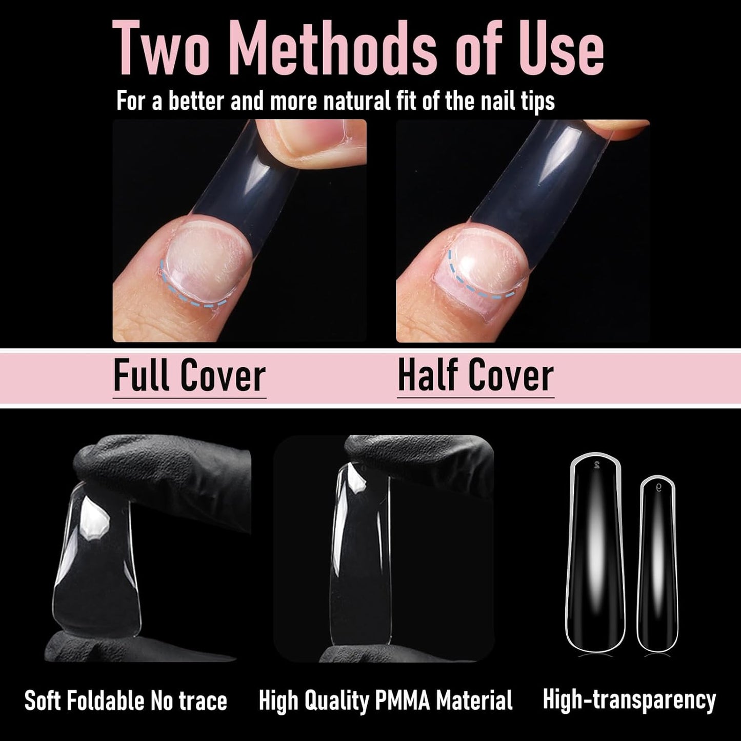 Curved Nail Tips Square Press on Full Cover Thicker Extra Curve Gel x Thick Long Acrylic Fake Nails, Clear Hard Gel French XXL False Nails for Nail Extension 12 Sizes 240 Pcs Q54 Pro-Velvo Beauty