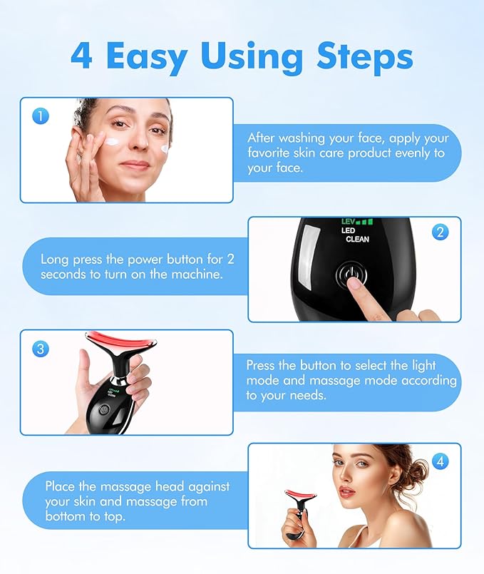 Red-Light-Therapy-for-Face-and-Neck, 7 Color Face Massager Tool for Wrinkles, Double Chin, Vibrating Facial Massager with Thermals for Skin Care, Glossy Black-Velvo Beauty