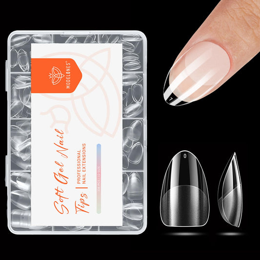 modelones Extra Short Almond Nail Tips, Pre-shaped Tips x Gel Soft Fake Nails False Acrylic Clear Full Cover Press on Extension Kit x Gel Manicure DIY at Home 216PCS 12Sizes-Velvo Beauty
