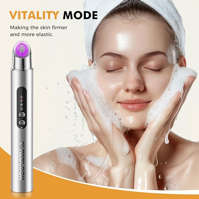 REDLOOK Depuffing Wand - Multi-Mode Cold & Heat Eye with Massager,At Home Face Roller Tool, Beauty Wand for Puffiness Reduction, Dark Circles, and Let The Skin Be Full of Radiance - Silver-Velvo Beauty