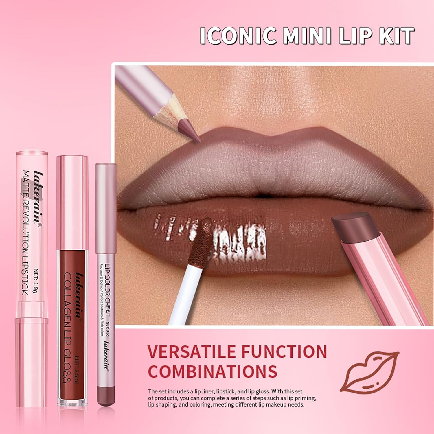3PCS Lip Liner and Lipstick Combo Set - Matte Lip Liner Pencil, Velvet Matte Lipstick & Hydrating Collagen Lip Gloss - Long-Lasting, Smudge-Proof, High Pigment Nude Brown Lip Makeup Kit (Set 3, 3)-Velvo Beauty