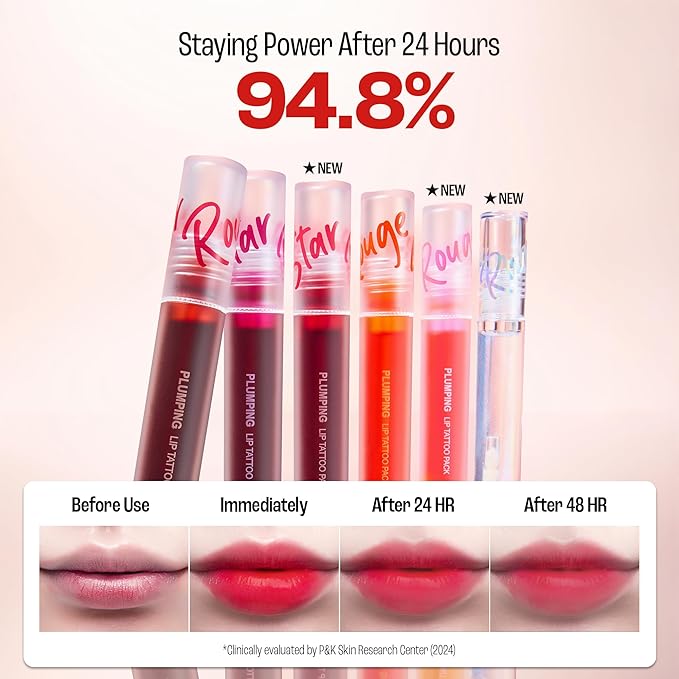 Rouge Star Plumping Lip Tattoo (0.17 oz) - 72-HR Long Lasting Waterproof Peel Off Lip Stain - Transfer-Proof, Non -Sticky Hydrating Matte Lip Tint Tattoo (Classic Red)-Velvo Beauty