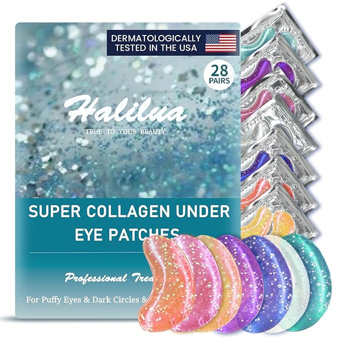 Under Eye Patches (28 Pairs), Eye Mask for Dark Circles, Puffy Eyes, Eye Bags, Wrinkles, 7 Colors Crystal Gel Gold Eye Mask Patches, Eye & Lip Treatment Skin Care Products-Velvo Beauty