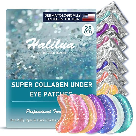 Under Eye Patches (28 Pairs), Eye Mask for Dark Circles, Puffy Eyes, Eye Bags, Wrinkles, 7 Colors Crystal Gel Gold Eye Mask Patches, Eye & Lip Treatment Skin Care Products-Velvo Beauty