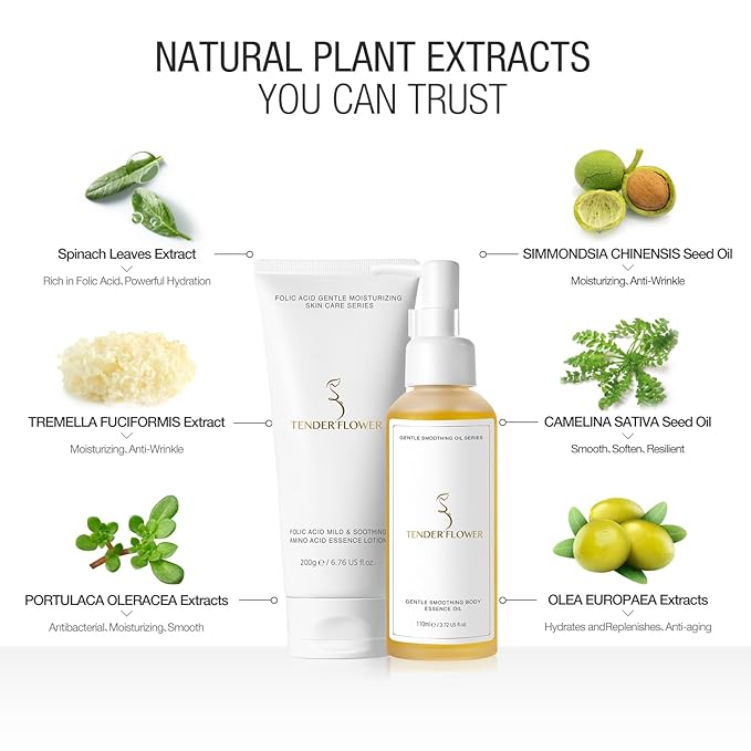 2PCS Folic Acid&Amino Acid,Essence combination of oil and lotion,Age-Defying Vegetable Glycerine for Skin Firms, Smooth, Anti Stretch Mark, Moisturizing 6.7 OZ +3.7 OZ-Velvo Beauty