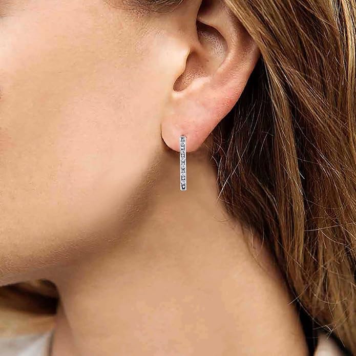 Geometric Crystal Bar Earrings Silver Cz Bar Stick Earrings Cz Rhinestone Bar Stud Earrings Silver Minimalist Earrings Jewelry for Women and Girls-Velvo Beauty