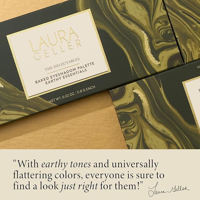 LAURA GELLER NEW YORK The Delectables Earthy Essentials Baked Eyeshadow Palette | 14 Pigmented Eyeshadows Blendable Natural Look-Velvo Beauty