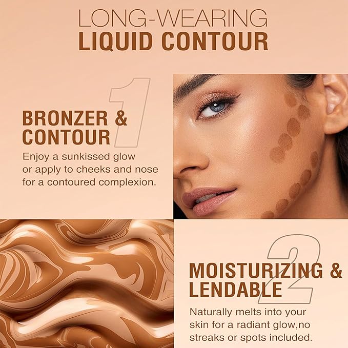 Glow Contour Face Bronzer Highlighter Illuminator Oil Liquid Foundation Cream Contour Concealer Blendable & Smooth Glowing Skin Lightweigh Luminizing Long Lasting Face Shaping Contouring Makeup-Velvo Beauty