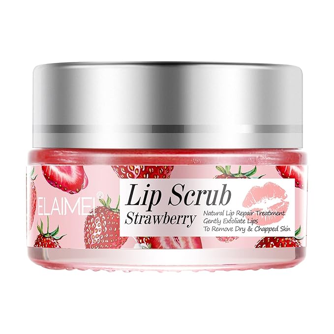 Lip Scrub, Exfoliator & Moisturizer, Lip Repair for Lush Soft Lips, Chapped Dry and Flaky Lips Treatment (Strawberry)-Velvo Beauty