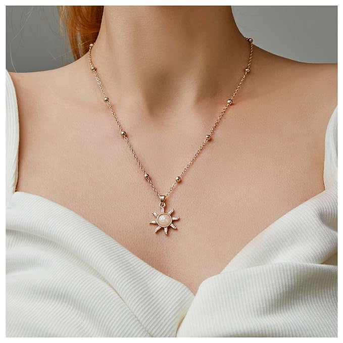 Bohemia Sun Choker Necklace Chain Sunflower Opal Pendant Necklace Gold Satellite Necklace Minimalist Sunflower Necklace Chain Jewelry for Women and Girls-Velvo Beauty