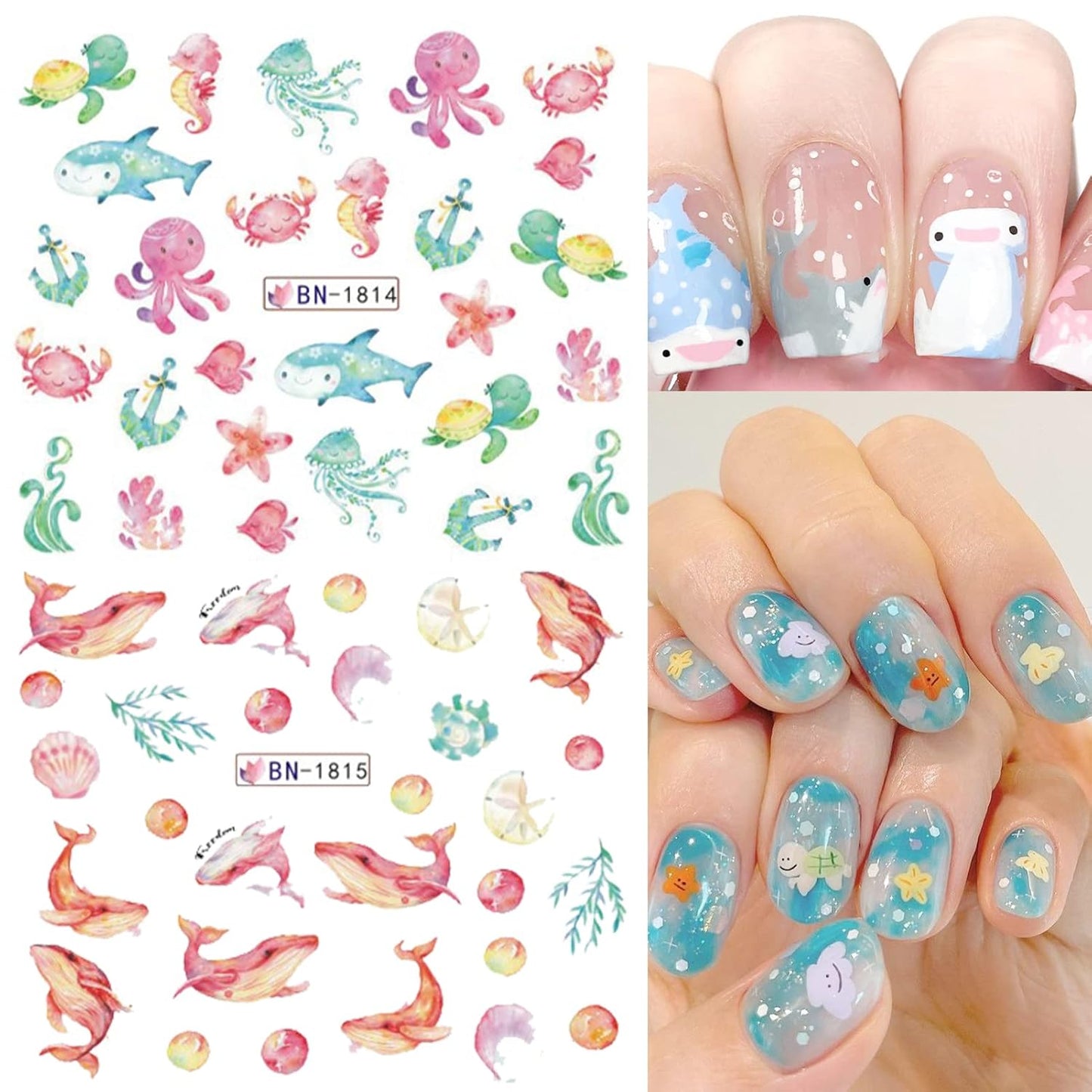 36 Sheets Summer Nail Art Stickers, Ocean Anchor Water Transfer Nail Decals, Shark Seashell Sea Turtle Design DIY Manicure Decorations for Girls Women-Velvo Beauty
