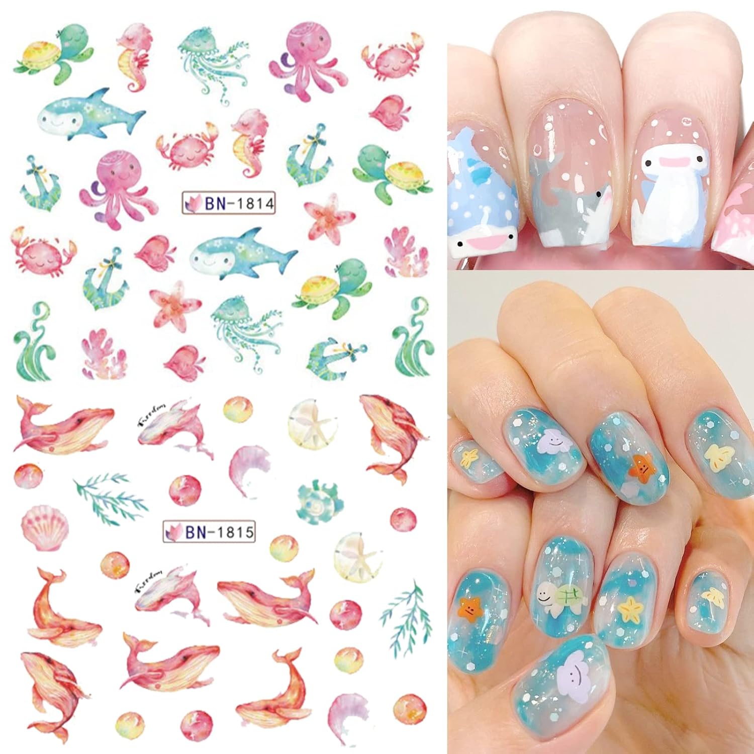 36 Sheets Summer Nail Art Stickers, Ocean Anchor Water Transfer Nail Decals, Shark Seashell Sea Turtle Design DIY Manicure Decorations for Girls Women-Velvo Beauty