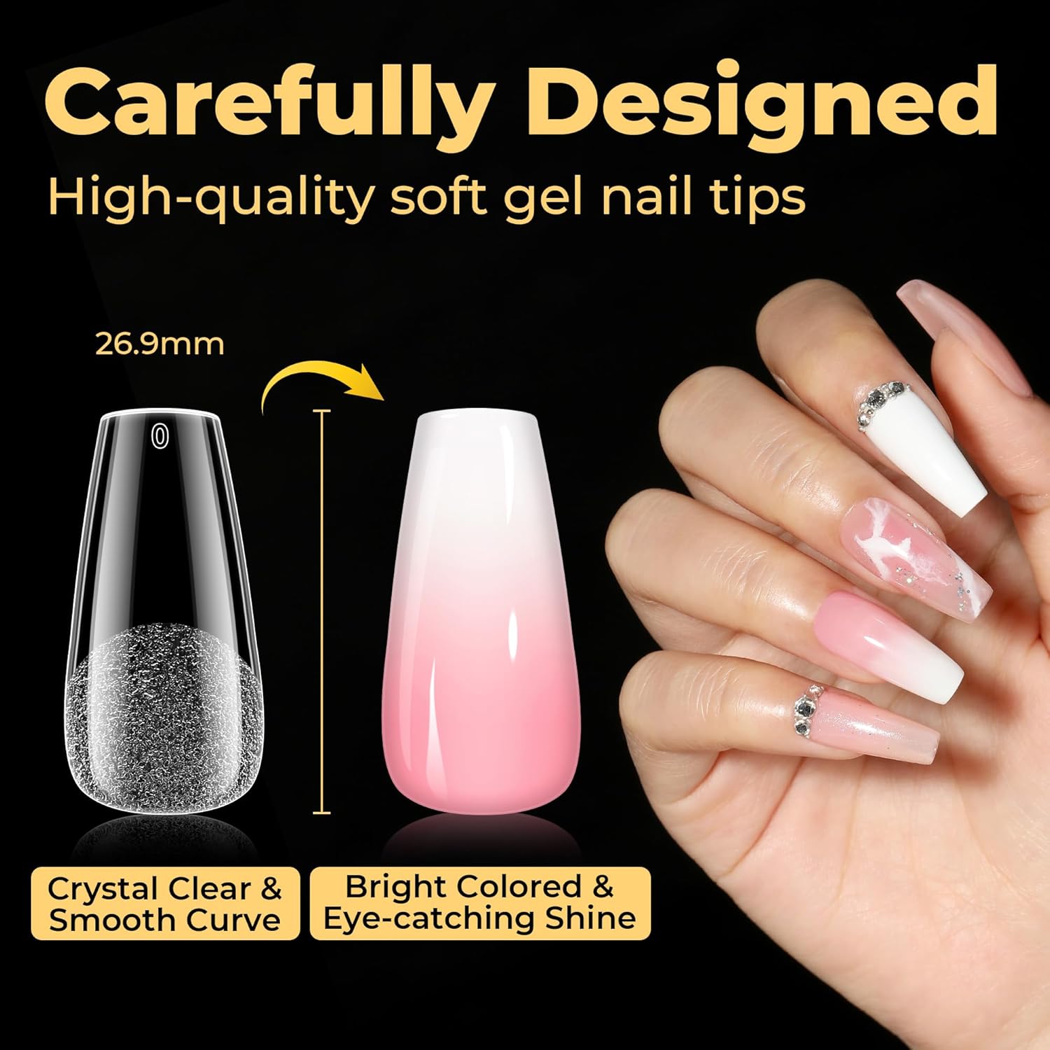 UNA GELLA Medium Coffin Nails Tips 600Pcs, Gel Nail Tips Coffin Pre Etched Press On Nails Fake Soft Gel Nail Tips For Nail Extension Ombre Stlye Art Home DIY Salon 12 Sizes-Velvo Beauty