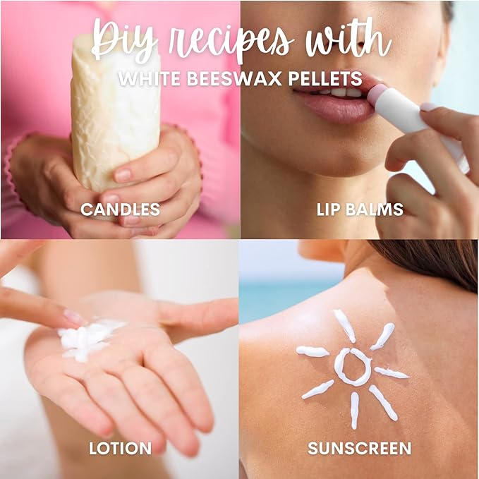 White Beeswax Pellets 8 oz, Pure, Natural, Cosmetic Grade, Bees Wax Pastilles, Triple Filtered, Great For DIY Lip Balms, Lotions, Candles By White Naturals-Velvo Beauty