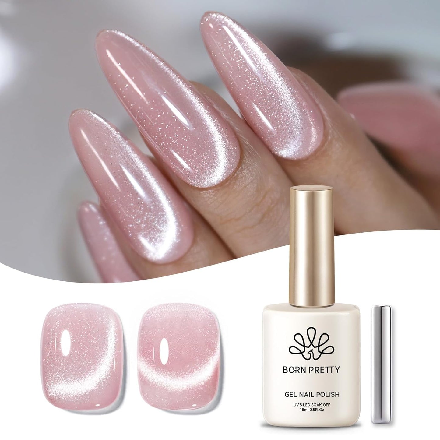 Born Pretty Cat Magnetic Eye Gel Nail Polish, Translucent Milky Pink Cat Magnetic Gel, Jelly Glitter Off Nail Art Salon Manicure Home Gift 15ml-Velvo Beauty