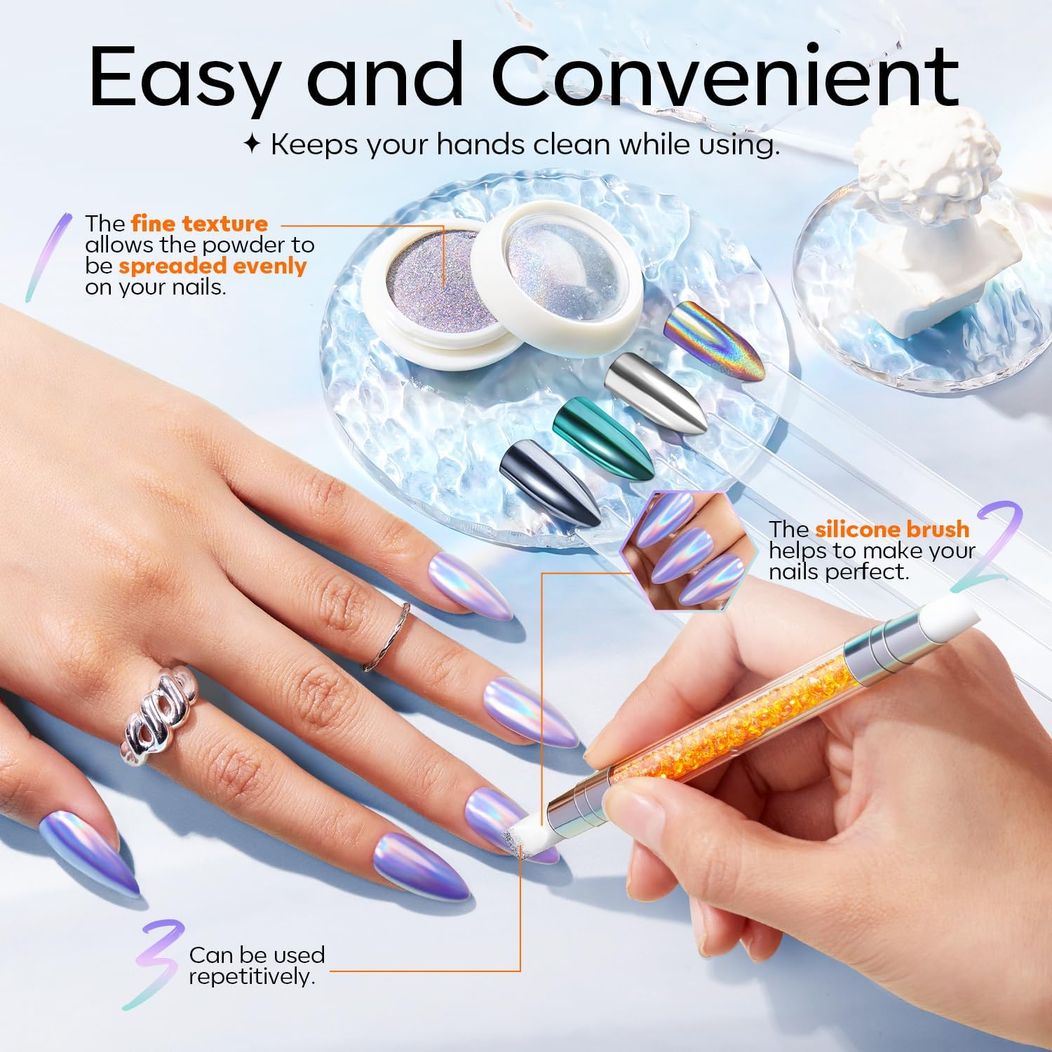 modelones Chrome Nail Powder 4 pcs, White Pearl Nail Chrome Powder, Iridescent Aurora Glitter Mermaid Silver Metallic Mirror Holographic Effect Pearlescent Pigment Dust Kit Resin Craft-Velvo Beauty