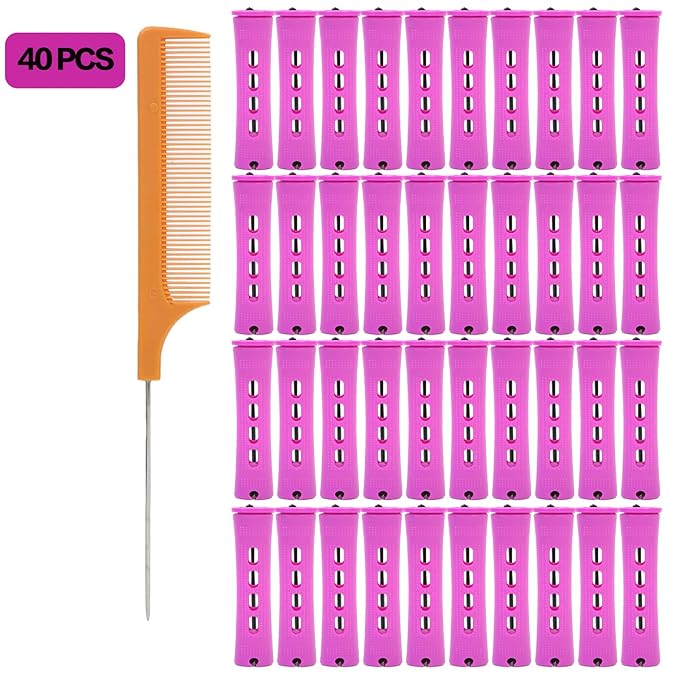 YOROSTAR Perm Rods Set for Natural Hair 40pcs Plastic Cold Wave Rods for Long Short Hair Rollers Large Hair Curling Rods for Women Purple-Velvo Beauty