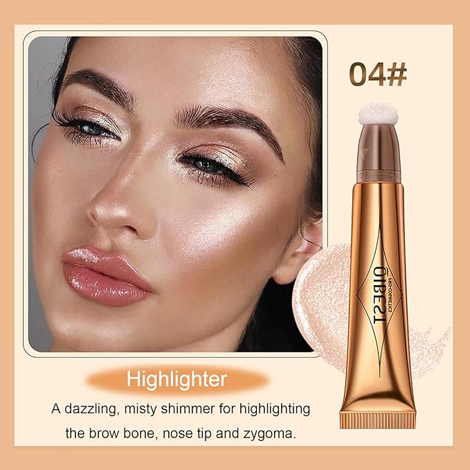 3 Pcs Beauty Wand For Liquid Contour Highlighter and Blush Rouge with Cushion Applicator Attached Easy to Blend, Lightweight Blendable Super Silky Cream Face Illuminator Makeup Stick-Velvo Beauty