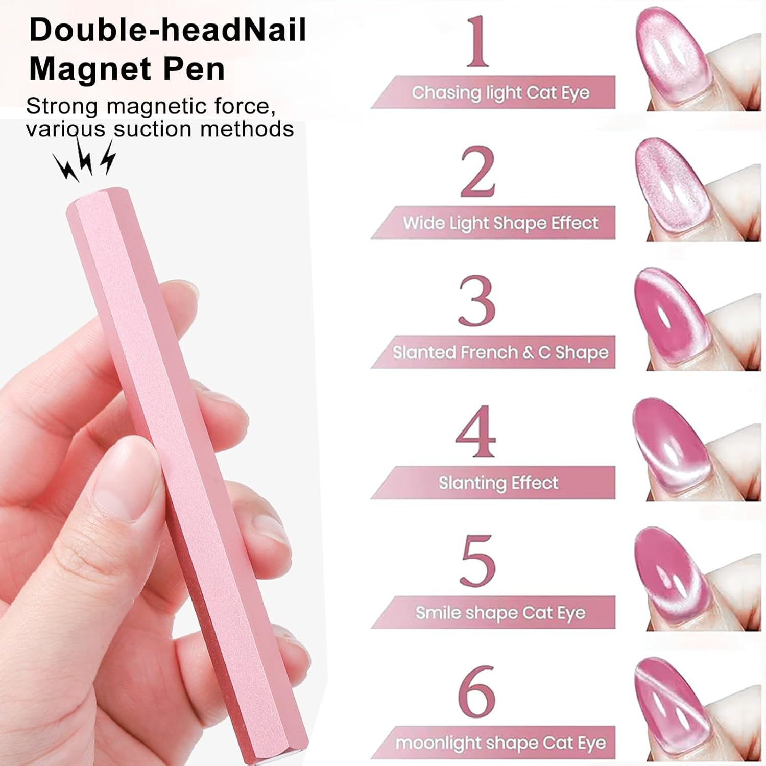 13pcs Pink Cateye Magnet for Nails Double-Ended Hexagon Nail Magnet Stick Flower Cat Eye Magnetic Pen 9 Stripe Nail Magnet Plates for Cat Eye Gel Nail Polish-Velvo Beauty