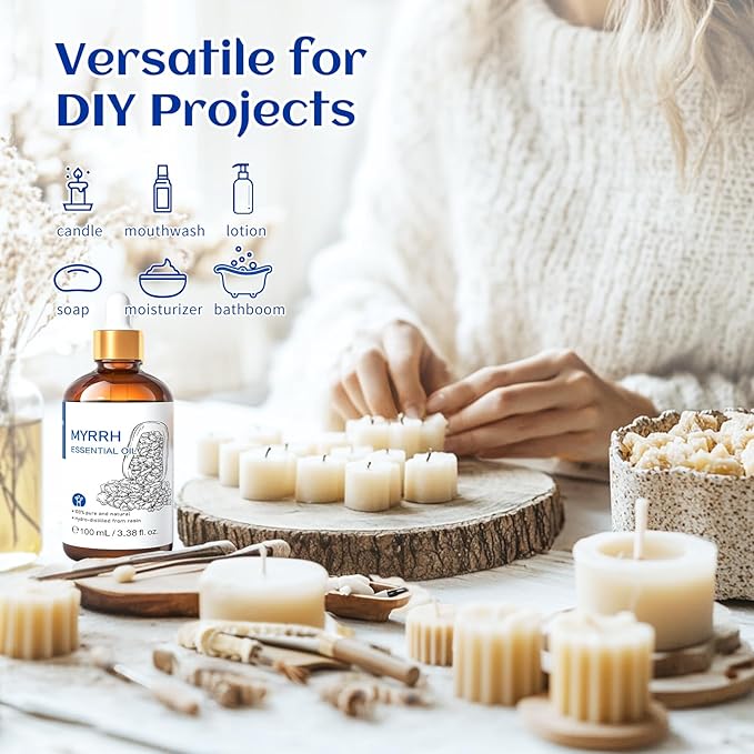 HIQILI 100ML Myrrh Essential Oil for Skin, Diffuser & Candle, 100% Pure and Natural - 3.38 Fl Oz-Velvo Beauty