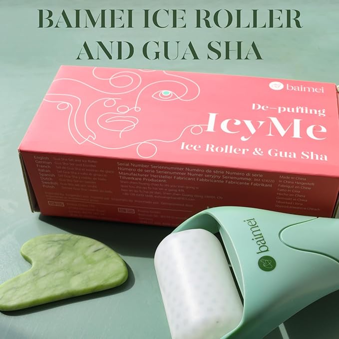 BAIMEI IcyMe Cryotherapy Ice Roller and Gua Sha Facial Tools Reduces Puffiness Migraine Pain Relief, Skin Care Tools for Face Massager Self Care Gift for Men Women - Green-Velvo Beauty
