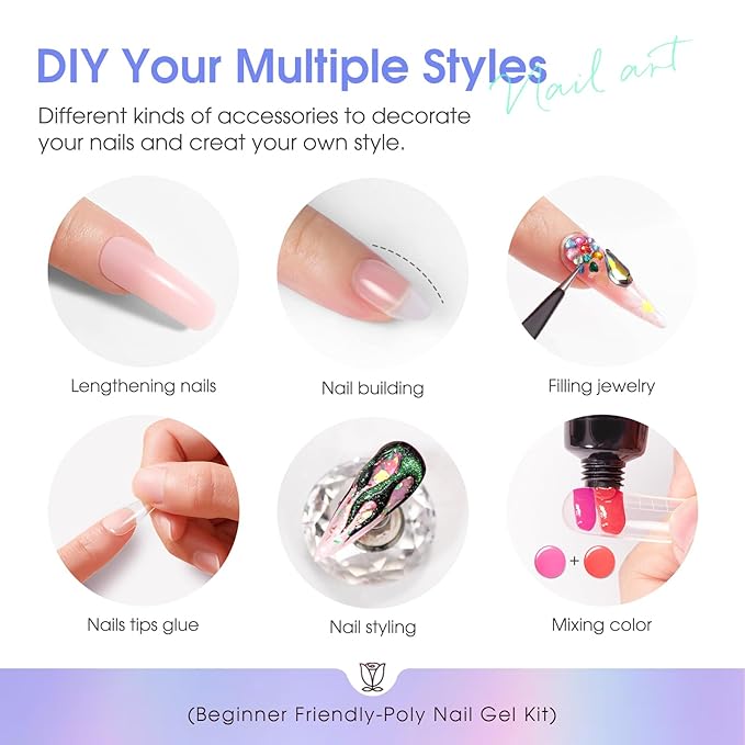 ROSALIND 28 Colors Poly Nail Gel Kit With Mini Lamp - Clear Neon Starter Kit for Beginners, Halloween, Spring, Summer With Everything-Velvo Beauty