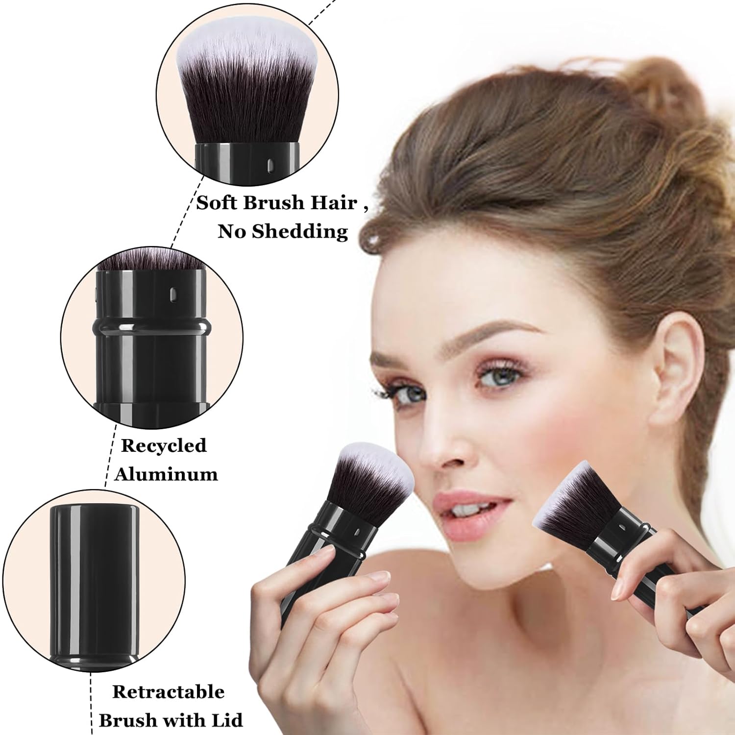 Retractable Makeup Brush 2 Pack, Travel Kabuki Powder Foundation Makeup Brush Face Blush Brushes for Blending Liquid, Blush, Bronzer, Buffing, Sunscreen,Flawless Cosmetics-Velvo Beauty