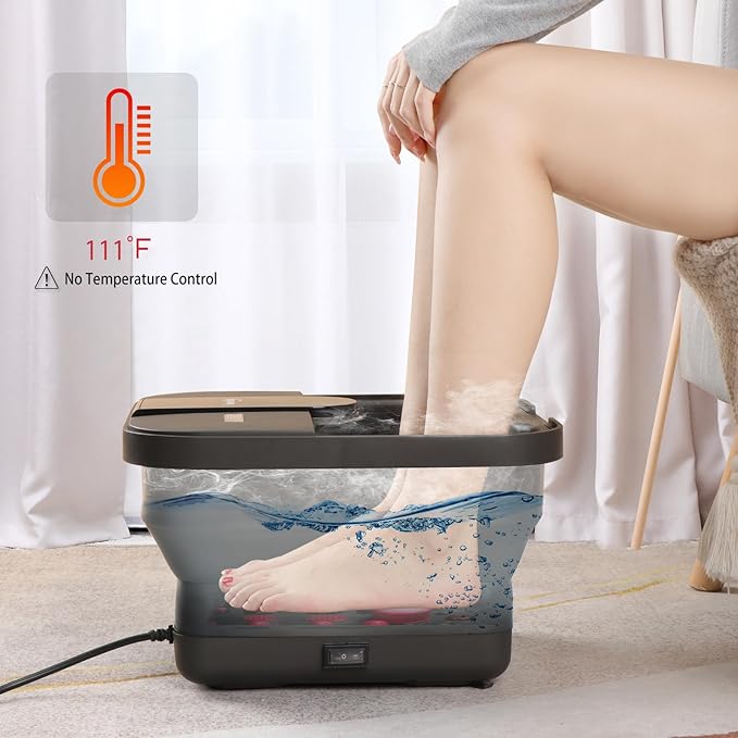 Beinilai Collapsible Foot Spa,Foot Bath with Heat and Massage and Bubble Jets,Foot Soak Tub with Six Non Motorized Rollers,Acupressure Massage Points,Red Light and Removable Pumice Stone-Velvo Beauty