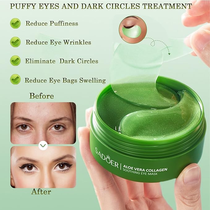 Under Eye Patches for Dark Circles, Puffiness and Eye Bags, Aloe Vera Eye Mask,Wrinkle Treatment Anti-Aging Rejuvenating Moisturizing Skin Care 60PCS Collagen Eye Gel Pads Anti-Wrinkle Eye Patches-Velvo Beauty