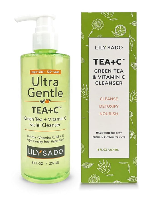 LILY SADO TEA+C™ Green Tea & Vitamin C Face Cleanser – Natural Vegan Antioxidant Daily Face Wash with Aloe, Rosehip, Meadowfoam - Gentle Deep Cleansing for Acne, Blackheads, Blemishes. 8 oz-Velvo Beauty