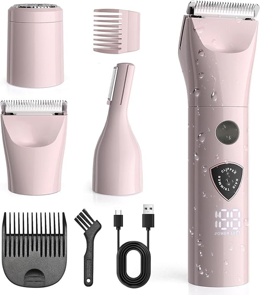 Women Bikini Trimmer - 3 in 1 Easy Cleaning Electric Razors for Women, 5V Rechargeable Pubic Hair Bikini Shaver, Waterproof Wet Dry Hair Remover & Trimmer for Underarm Leg Arm Body Face-Velvo Beauty