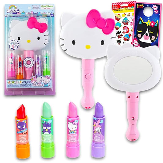 Hello Kitty Lip Balm Set - Bundle with Hello Kitty 4 Pack Lip Balm Plus Hello Kitty Light Up Mirror, Stickers, More | Hello Kitty Lip Balm for Girls-Velvo Beauty