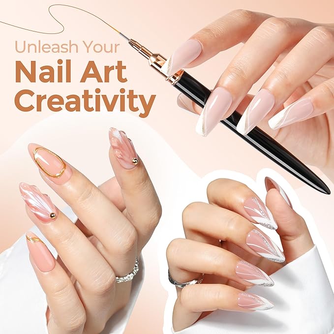 UNA GELLA Metallic Nail Art Brushes, Liner Pens Set 5Pcs Black Color For Nail Art Gel Polish - Thin Detail Nail Art Design Painting Brush Set For Nails Gel Fine Drawing Nail Tools Sizes 7/9/11/15/25mm-Velvo Beauty