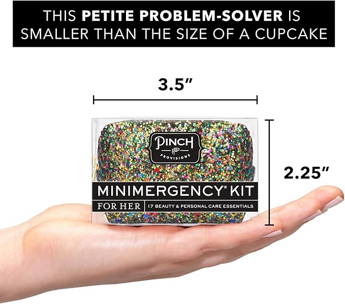 Pinch Provisions Olive Glitter Minimergency Kit, includes 17 Travel-Sized Cosmetic Essentials, Convenient for Purses, Emergency Beauty Accessories, Gifts for Holiday’s & Birthday’s-Velvo Beauty