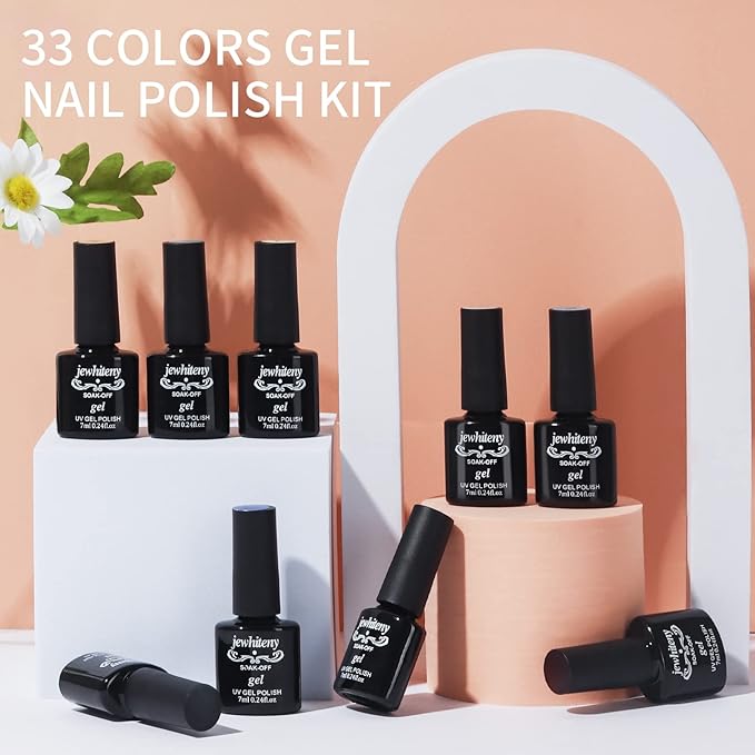 JEWHITENY Gel Nail Polish Kit, 36 Pcs 7ML Soak Off Gel Polish Set Pink Blue Green Yellow Gel Nail Kit Glitter Nail Art Starter Kit Beauty Gifts-Velvo Beauty