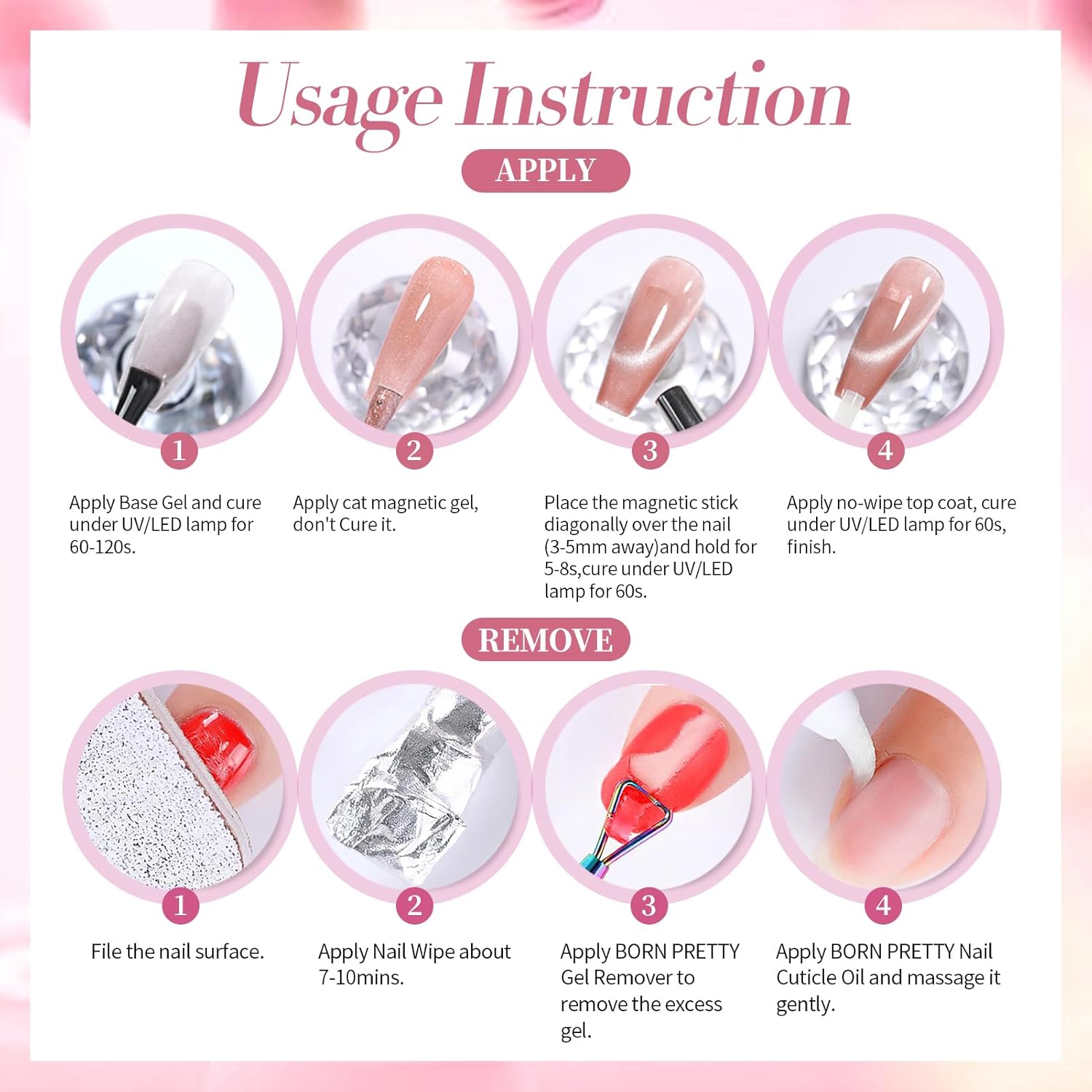 Born Pretty Cat Magnetic Eye Gel Nail Polish,Color Changing Pink Sliver Glitter Cat Magnetic Gel Nail Polish for Nail Art Manicure Salon DIY at Home 15ML-Velvo Beauty