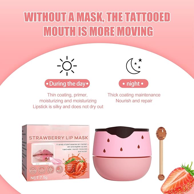 Strawberry Lip Sleeping Mask, Lip Mask Overnight Moisturizing Repairing Dry Crack Lip, Lip Care Products Reduce Lip Wrinkles & Dead Skin, Lip Moisturizer for Very Dry Lips, Women's Daily Lip Balm (strawberry)-Velvo Beauty