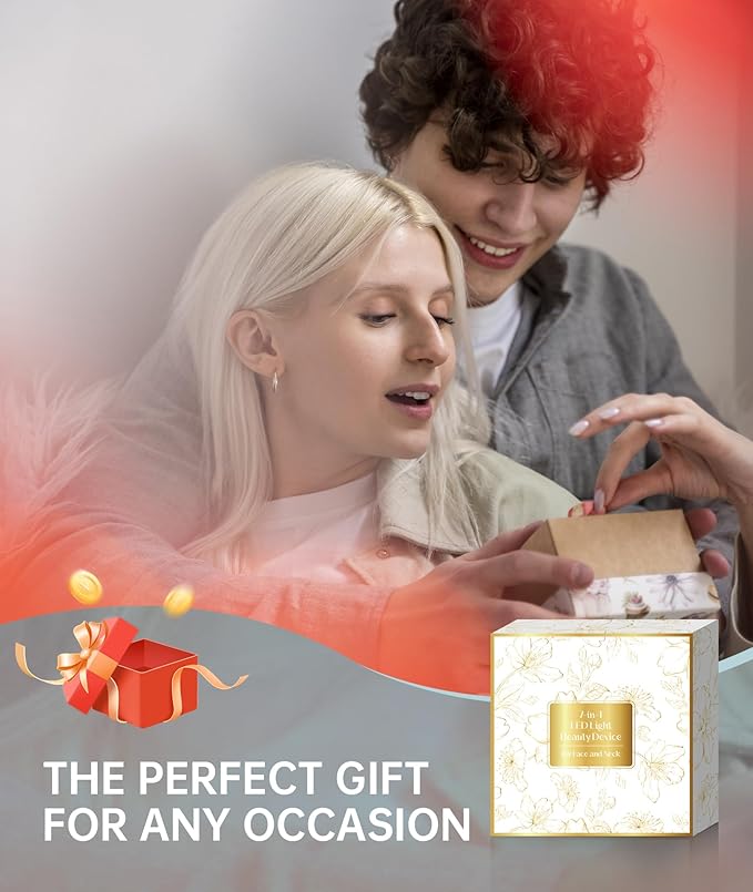 Red Light Therapy for Face and Neck, 7 Color Facial Massager with Adjustable Vibration and Thermals for Wrinkles, Double Chin, Portable Skin Care Tool with Base, White-Velvo Beauty