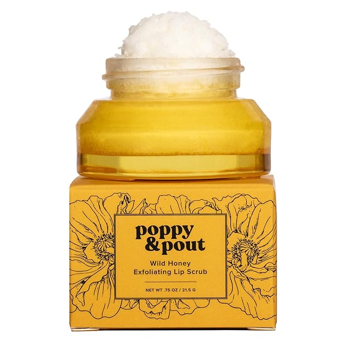 Poppy & Pout Natural Lip Scrub, Moisturizing Sugar Scrub for Dry Lips, Lip Scrubber Exfoliator with Essential Oils Smooths and Hydrates Lips, In Recyclable Glass Jars, Cruelty Free - Wild Honey-Velvo Beauty