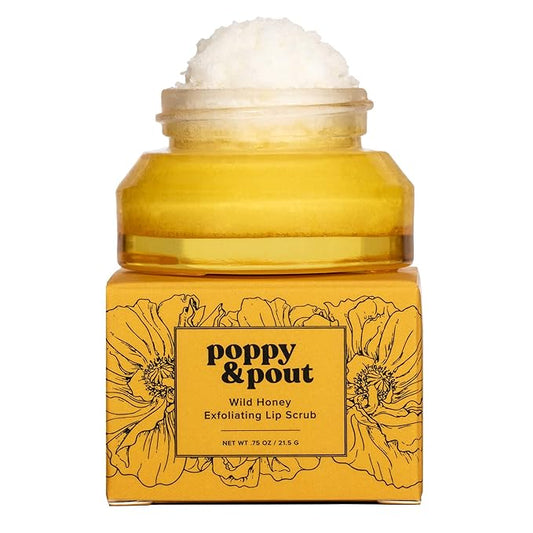 Poppy & Pout Natural Lip Scrub, Moisturizing Sugar Scrub for Dry Lips, Lip Scrubber Exfoliator with Essential Oils Smooths and Hydrates Lips, In Recyclable Glass Jars, Cruelty Free - Wild Honey-Velvo Beauty