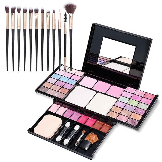 Makeup Kit Eyeshadow Palette for Women Full Gift Kit Girl Kids 49 Colors Makeup Set Combination Eyeshadow Palette with 12pcs Makeup Brushes-Velvo Beauty