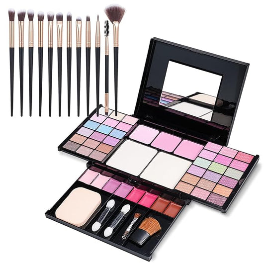 Makeup Kit Eyeshadow Palette for Women Full Gift Kit Girl Kids 49 Colors Makeup Set Combination Eyeshadow Palette with 12pcs Makeup Brushes-Velvo Beauty